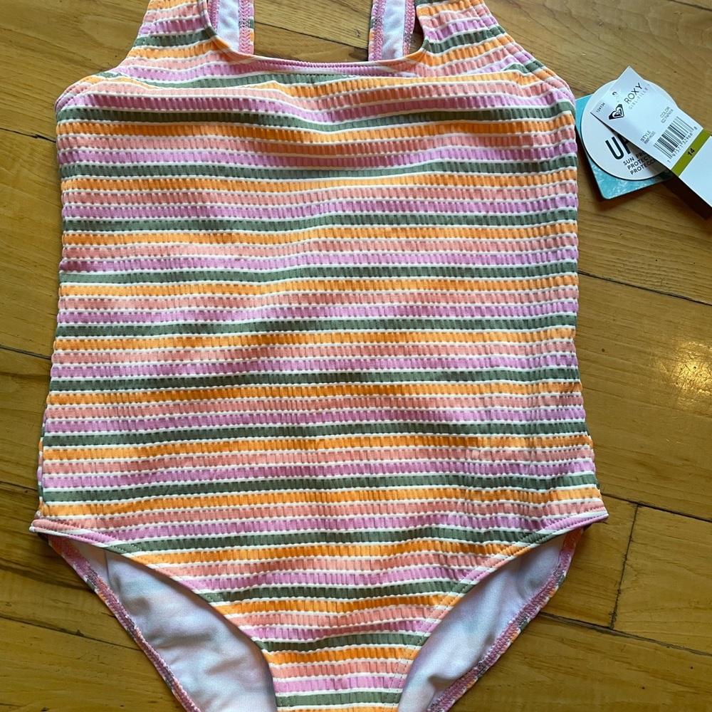 Roxy Kids One Piece Swimsuit - Pink and Orange Stripes